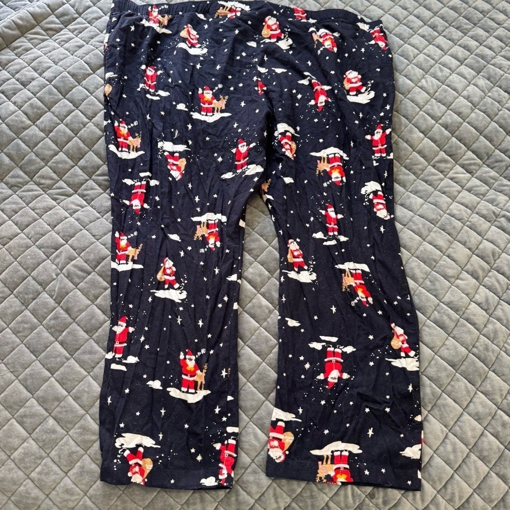 Christmas Pajama Pants Black Santa Blue Flannel Women's Size XXXXL Cabin Cozy